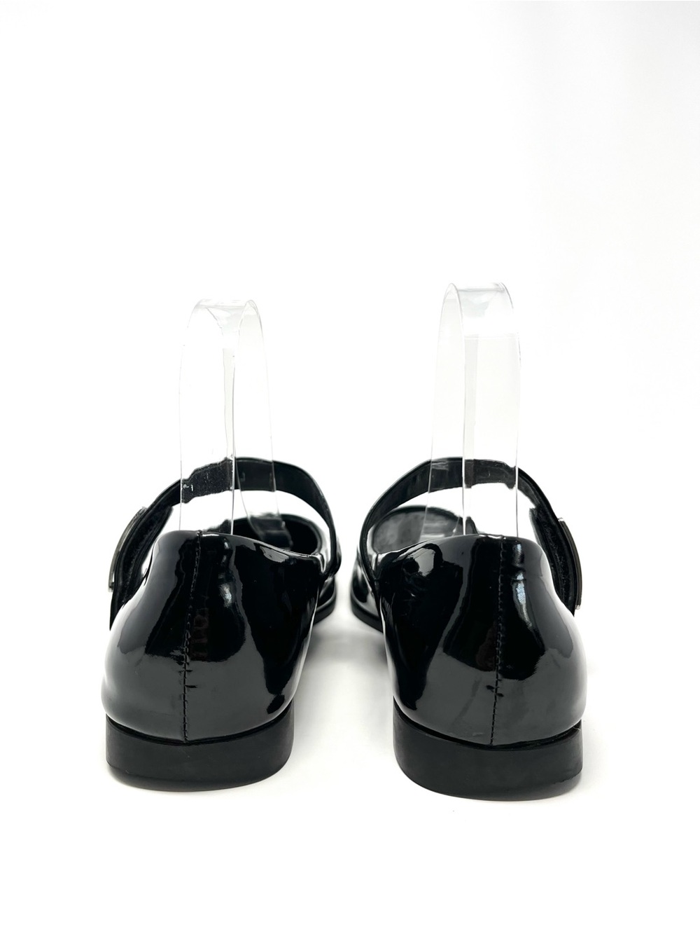 Prada Black Patent Leather Square Toe Triangle Logo Mary Jane Janes Flats 38 8 - Picture 6 of 11